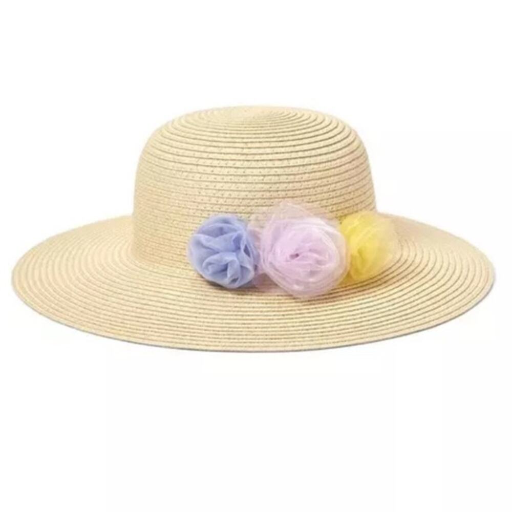 JANIE AND JACK Triple Flower Straw Sun Hat - Sz 4-5 yrs - NWT